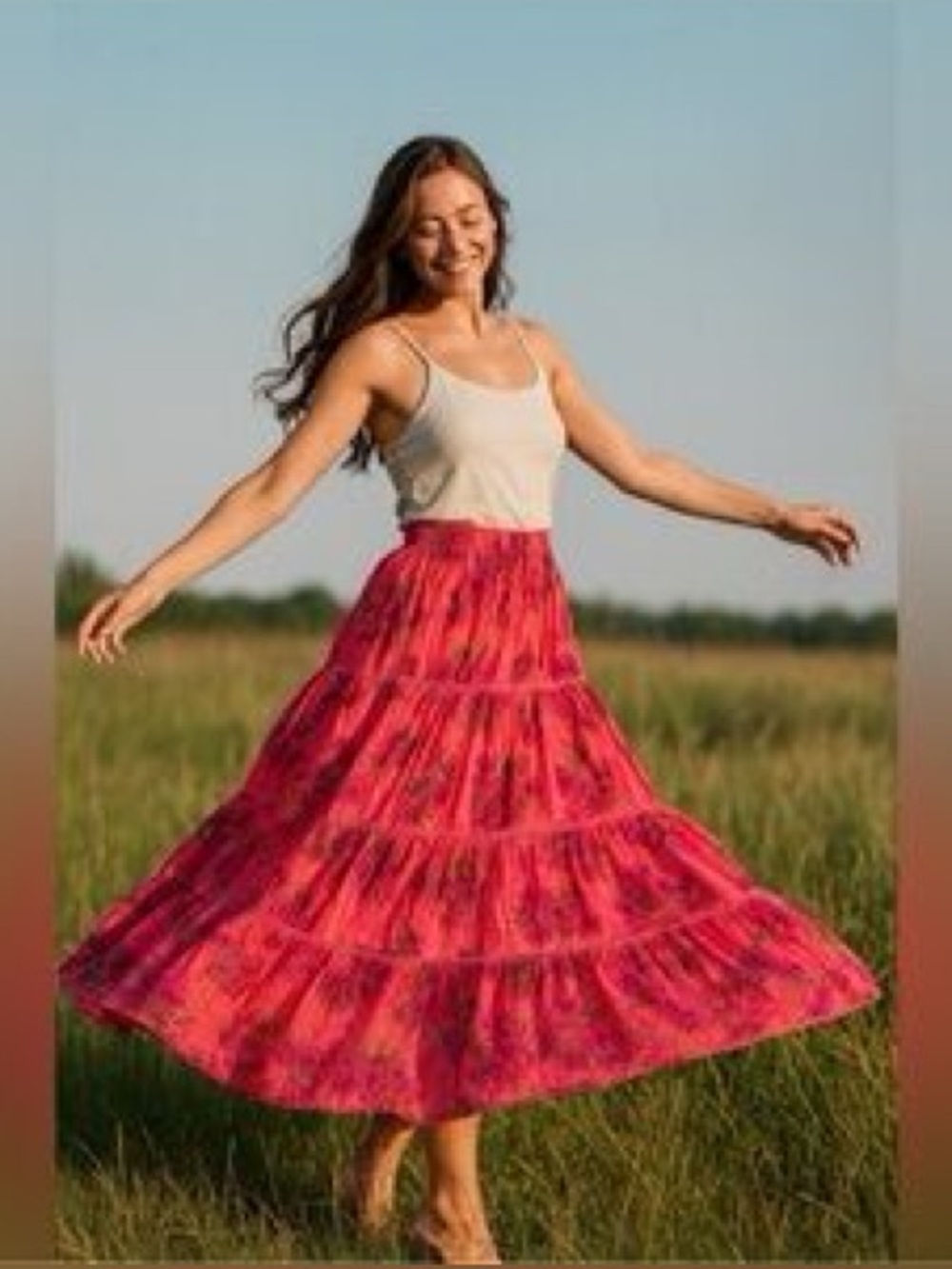 RA4 • Raga Anthropologie Boho High-Waisted Tiered Cotton Maxi Skirt
